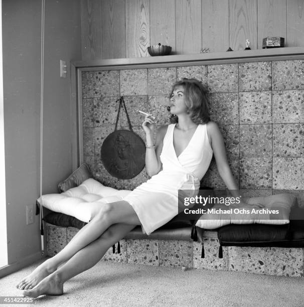 Actress Barbara Hines poses at home in Los Angeles, California.