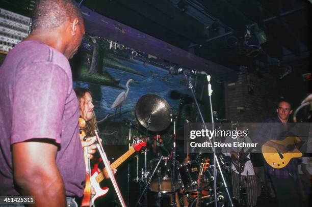 American rock group the Dave Matthews Band, along with musician Warren Hayes, performs on stage at the Wetlands Preserve nightclub, August 19, 1993.