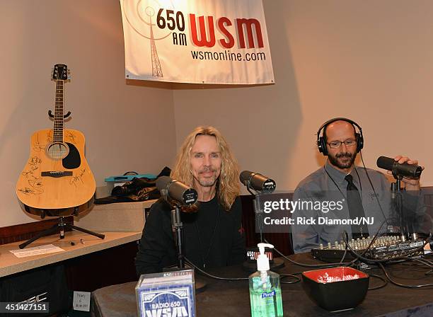 Tommy Shaw and WSM radio personality Joe Lamardi pose during rehearsals for Playin' Possum! The Final No Show Tribute To George Jones at Bridgestone...