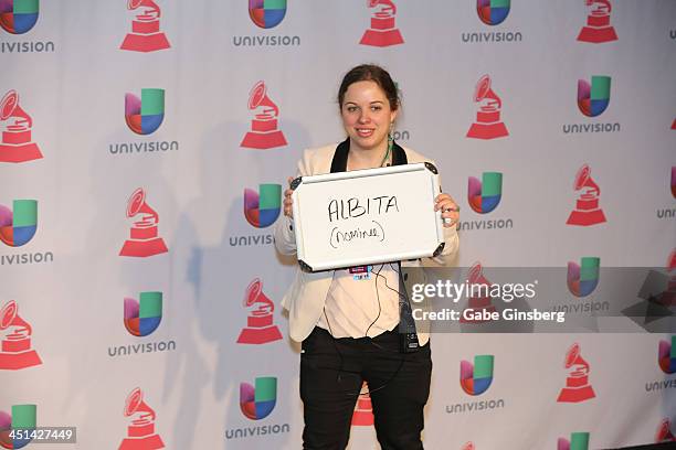 Singer Albita poses in the press room during The 14th Annual Latin GRAMMY Awards at the Mandalay Bay Events Center on November 21, 2013 in Las Vegas,...