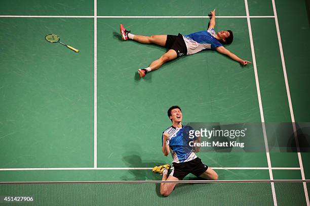 Lee Yong Dae Lee and Yeon Seong Yoo of Korea celebrate winning the Mens Doubles Final against Lee Sheng-mu and Tsai Chia-Hsin of Chinese Taipei...