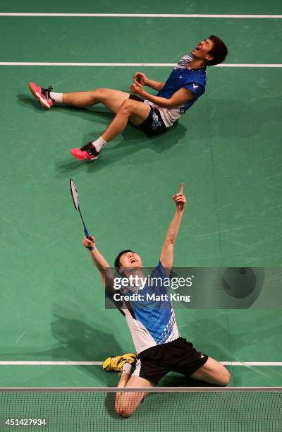Lee Yong Dae Lee and Yeon Seong Yoo of Korea celebrate winning the Mens Doubles Final against Lee Sheng-mu and Tsai Chia-Hsin of Chinese Taipei...
