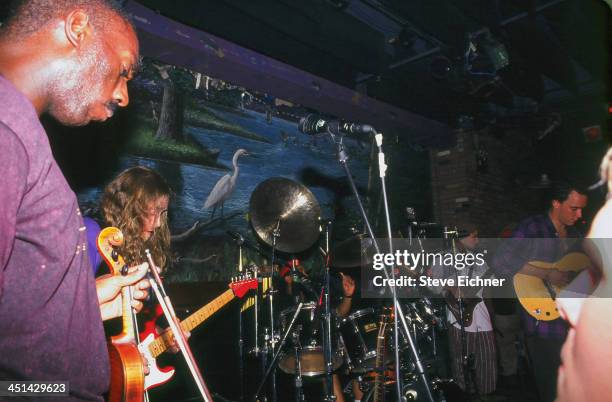 American rock group the Dave Matthews Band, along with musician Warren Hayes, performs on stage at the Wetlands Preserve nightclub, August 19, 1993.