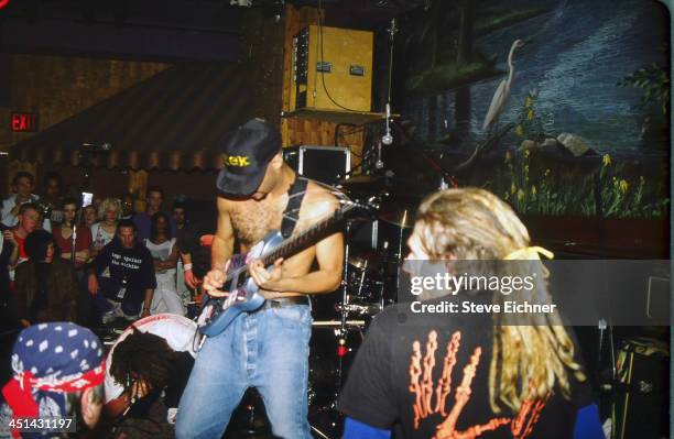 American rap/rock band Rage Against The Machine performs on stage at the Wetlands Preserve nightclub, January 21, 1992.