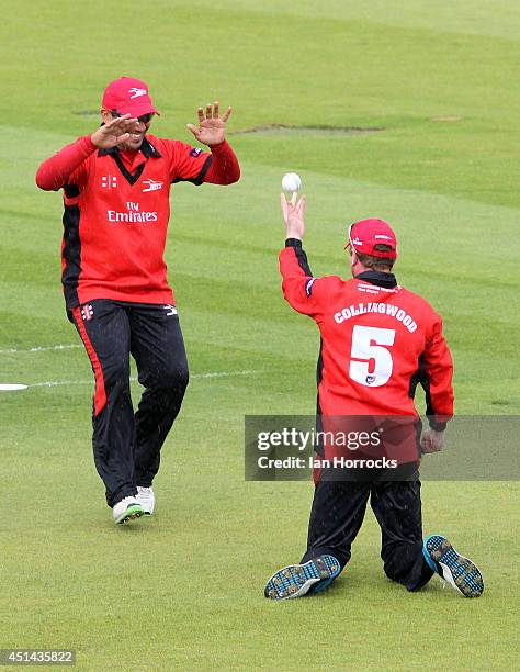 Gareth Breese of Durham Jets celebrates with Paul Collingwood after Collingwood took a catch to dismiss Garteth Cross during The Natwest T20 Blast...