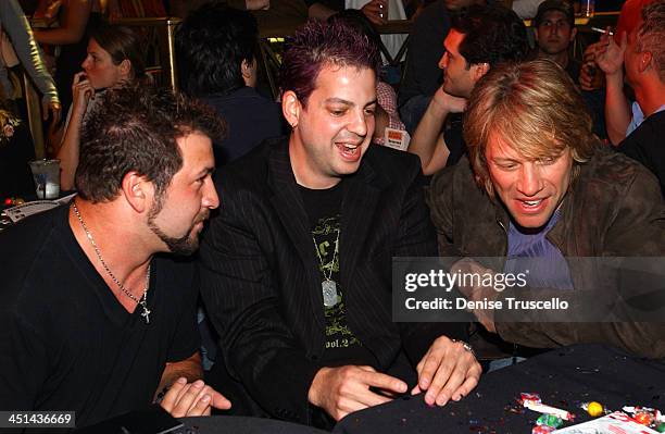 Joey Fatone, Tommy Lipnick and Jon Bon Jovi during Beachers Madhouse at The Hard Rock Hotel and Casino Resort in Las Vegas at The Hard Rock Hotel and...