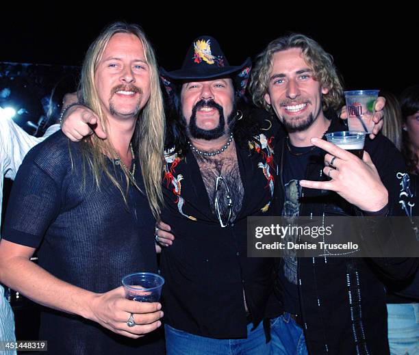 Jerry Cantrell, Vinnie Paul and Chad Kroeger during Gene Simmons' Birthday Party - August 25, 2005 at The Palms Hotel and Casino Resort in Las Vegas,...