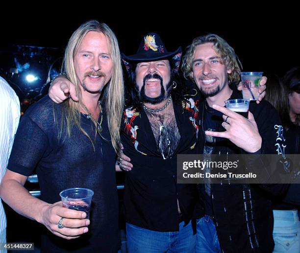 Jerry Cantrell, Vinnie Paul and Chad Kroeger during Gene Simmons' Birthday Party - August 25, 2005 at The Palms Hotel and Casino Resort in Las Vegas,...