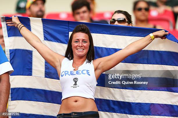 Greece fan poses prior to during the 2014 FIFA World Cup Brazil Round of 16 match between Costa Rica and Greece at Arena Pernambuco on June 29, 2014...