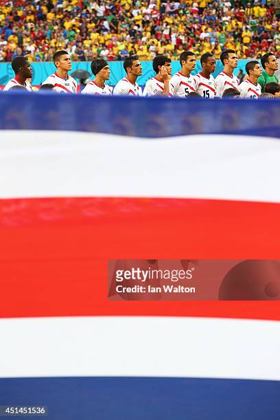 Costa Rica players line up on the pitch prior to the 2014 FIFA World Cup Brazil Round of 16 match between Costa Rica and Greece at Arena Pernambuco...