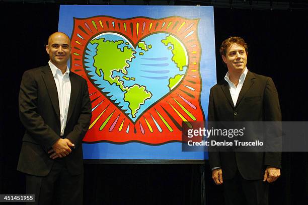 Andre Agassi and Burton Morris during The Andre Agassi Charitable Foundations 10th Annual Grand Slam for Children Fundraiser - Art Unveiling at The...