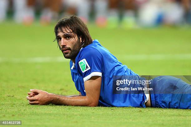 Giorgos Samaras of Greece looks on during the 2014 FIFA World Cup Brazil Round of 16 match between Costa Rica and Greece at Arena Pernambuco on June...