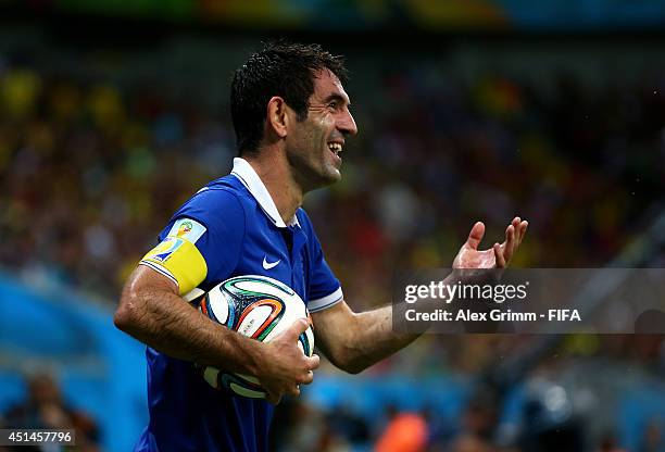 Giorgos Karagounis of Greece reacts during the 2014 FIFA World Cup Brazil Round of 16 match between Costa Rica and Greece at Arena Pernambuco on June...