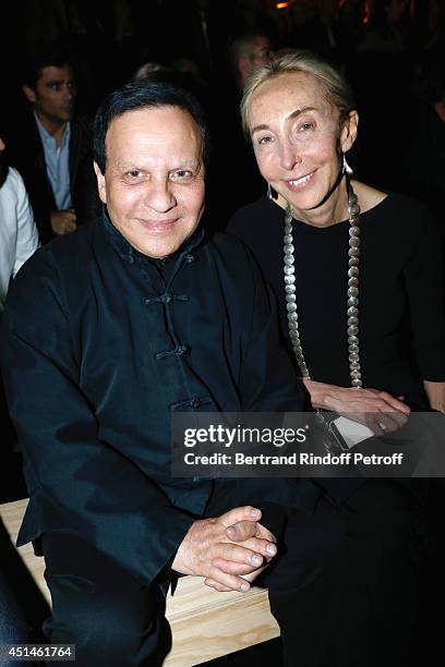 Fashion designer Azzedine Alaia and journalist Franca Sozzani attend the Saint Laurent show as part of the Paris Fashion Week Menswear Spring/Summer...