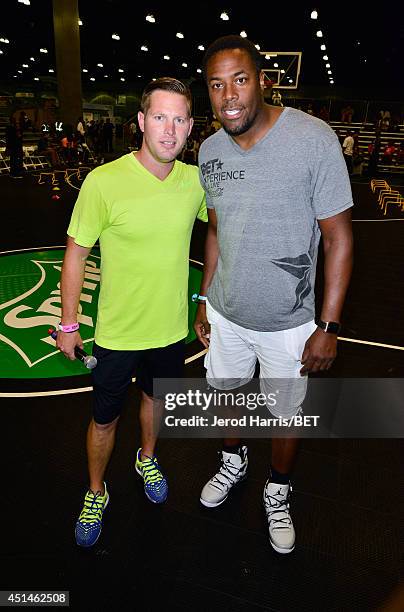 Former NBA player Cedric Ceballos and trainer Joe Barton attend the Sprite Court during the 2014 BET Experience At L.A. LIVE on June 29, 2014 in Los...