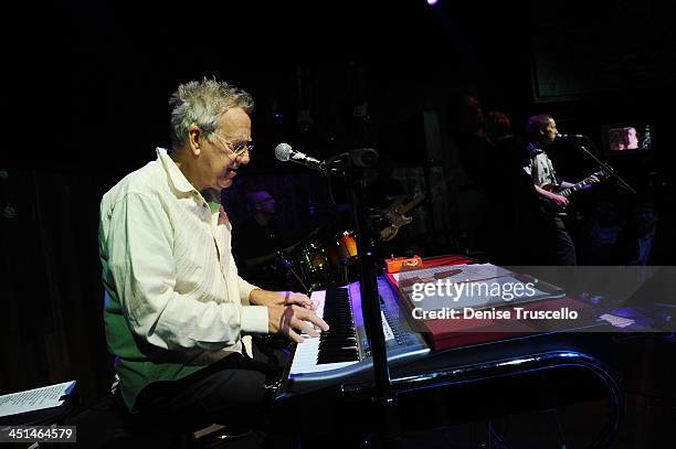 Keyboardist Ray Manzarek and guitarist Robby Krieger of the Doors perform at Waisted Space at Hard Rock Hotel and Casino on October 11, 2009 in Las...