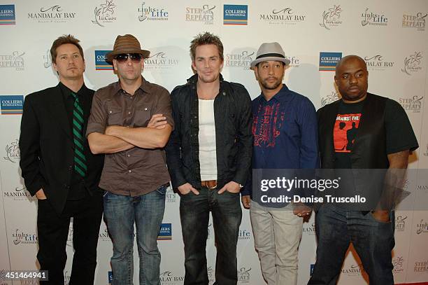 Members of Sugar Ray, Bass player Murphy Karges, drum player Stan Frazier, singer Mark McGrath, guitar player Rodney Sheppard and DJ Craig Bullock...