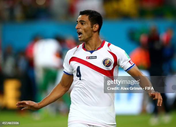 Michael Umana of Costa Rica celebrates the win after the 2014 FIFA World Cup Brazil Round of 16 match between Costa Rica and Greece at Arena...