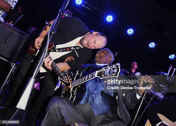 Steve Cropper and B.B. King performs at the grand opening of B.B. Kings Blues Club at The Mirage on December 11, 2009 in Las Vegas, Nevada.
