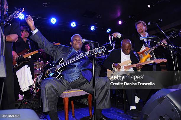 King, Buddy Guy and Lee Roy Parnell performs at the grand opening of B.B. Kings Blues Club at The Mirage on December 11, 2009 in Las Vegas, Nevada.
