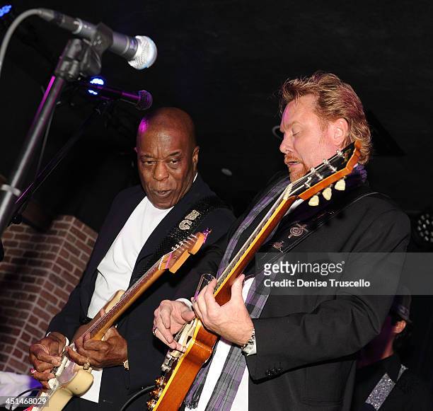 Buddy Guy and Lee Roy Parnell performs at the grand opening of B.B. Kings Blues Club at The Mirage on December 11, 2009 in Las Vegas, Nevada.