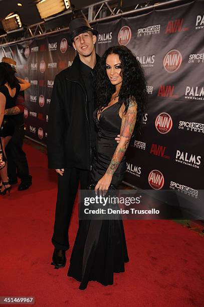 Criss Strokes and Angelina Valentine arrives at the 2010 AVN Awards at the Pearl at The Palms Casino Resort on January 9, 2010 in Las Vegas, Nevada.