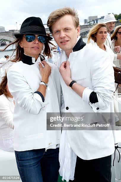 Axelle Laffont and Alex Lutz attend the 'Brunch Blanc' hosted by Barriere Group. Held on Yacht 'Excellence' on June 29, 2014 in Paris, France.