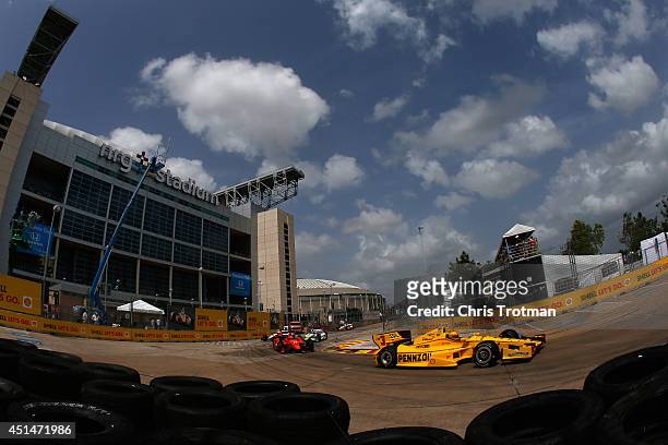 Helio Castroneves of Brazil, drives the Pennzoil Ultra Platinum Team Penske Dallara Chevrolet, during the Verizon IndyCar Series Shell and Pennzoil...