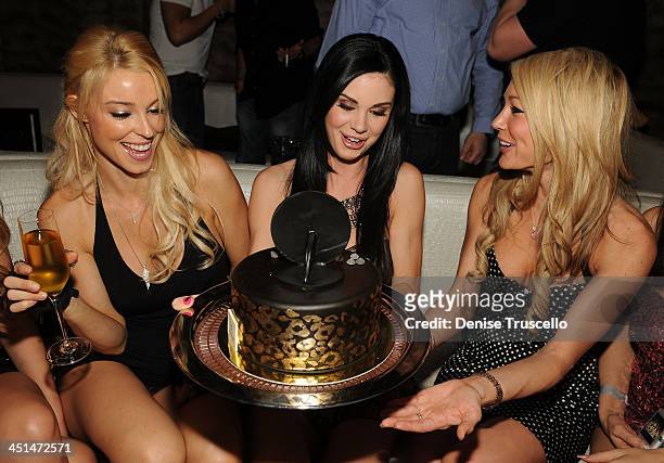 Amy Lynn Dover, Jayde Nicole and Kelly Carrington celebrates Jayde Nicole's birthday at Eve Nightclub on February 5, 2010 in Las Vegas, Nevada.