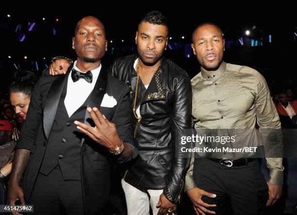 Recording artists Tyrese Gibson, Ginuwine and Tank attend the BET AWARDS '14 at Nokia Theatre L.A. LIVE on June 29, 2014 in Los Angeles, California.