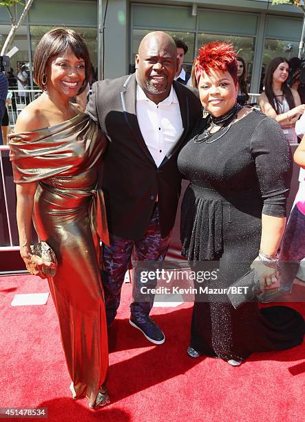 Filmmaker Margaret Avery, David Mann and Tamela Mann attend the BET AWARDS '14 at Nokia Theatre L.A. LIVE on June 29, 2014 in Los Angeles, California.