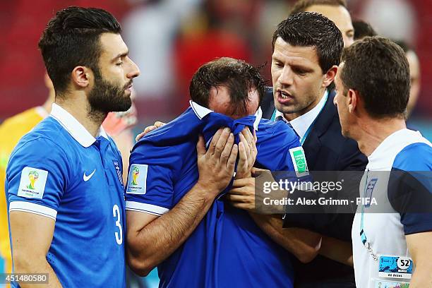 Theofanis Gekas reacts after the defeat in during the 2014 FIFA World Cup Brazil Round of 16 match between Costa Rica and Greece at Arena Pernambuco...