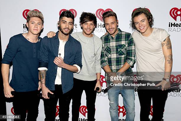 Musicians Niall Horan, Zayn Malik, Louis Tomlinson, Liam Payne, and Harry Styles of the band One Direction during the "One Direction iHeartRadio...