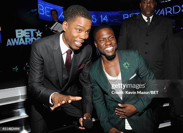 Actors/comedians Chris Rock and Kevin Hart attend the BET AWARDS '14 at Nokia Theatre L.A. LIVE on June 29, 2014 in Los Angeles, California.