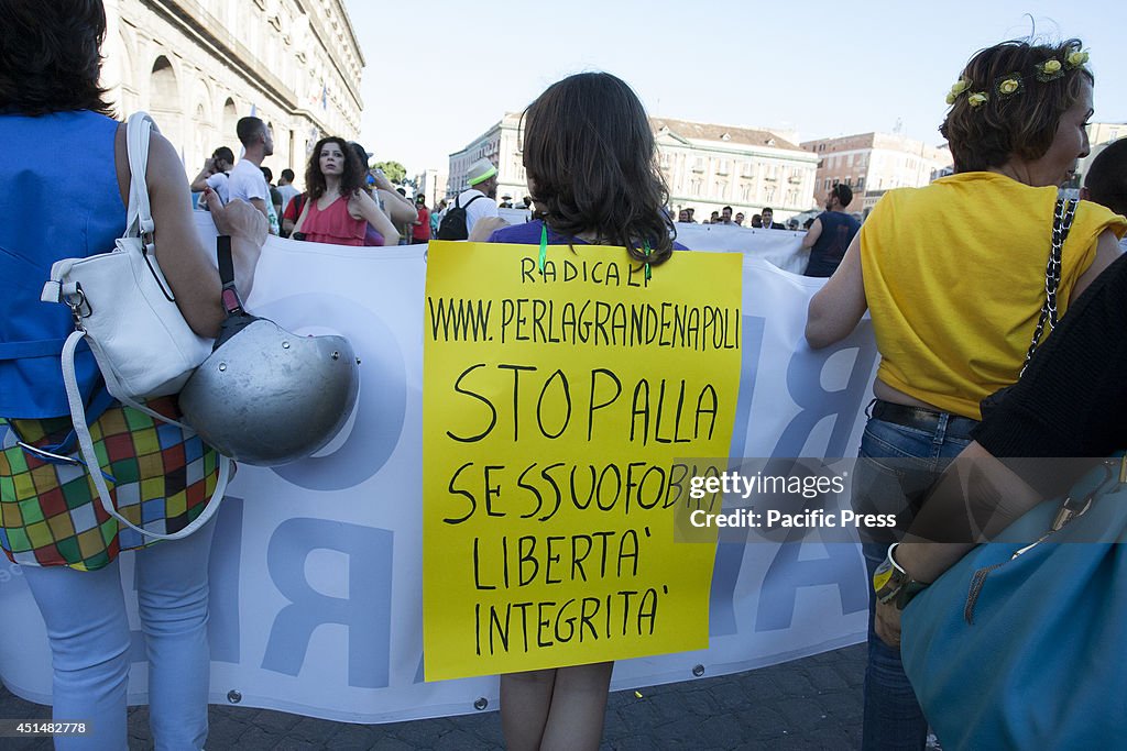 A protester during the "Mediterranean Pride of Naples", in...