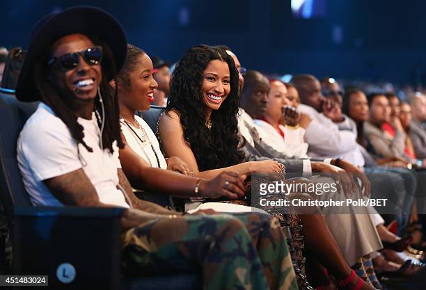 Rapper Lil Wayne, Reginae Carter, and singer Nicki Minaj attend the BET AWARDS '14 at Nokia Theatre L.A. LIVE on June 29, 2014 in Los Angeles,...
