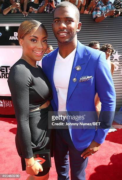 Jada Crawley and NBA basketball player Chris Paul attend the BET AWARDS '14 at Nokia Theatre L.A. LIVE on June 29, 2014 in Los Angeles, California.