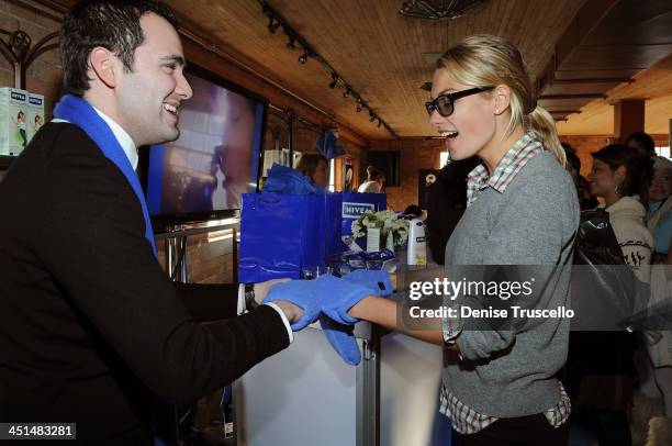 Andrew Videira of Nivea and Jessica Hart at the Island Def House of Hype Hospitality Suite on January 16, 2009 in Park City, Utah.