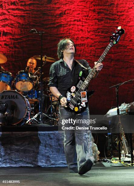 Drummer Mike Malinin and singer/songwriter/bass guitarist Robby Takac of the Goo Goo Dolls perform at the Pearl Theatre at the Palms Hotel and Casino...