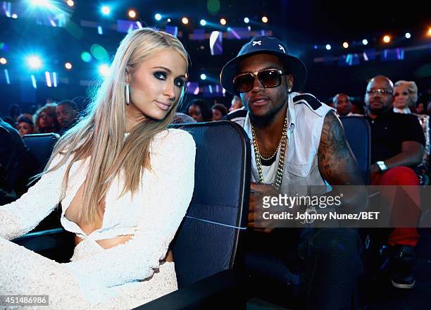 Paris Hilton and athlete DeSean Jackson attend the BET AWARDS '14 at Nokia Theatre L.A. LIVE on June 29, 2014 in Los Angeles, California.
