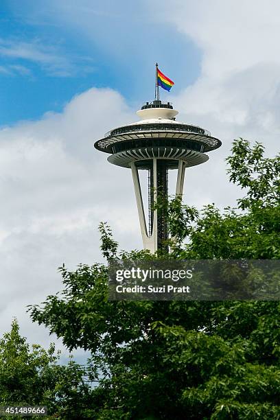 Attendees and marchers on the streets of downtown Seattle for the 40th Annual Seattle Pride Parade on June 29, 2014 in Seattle, Washington.