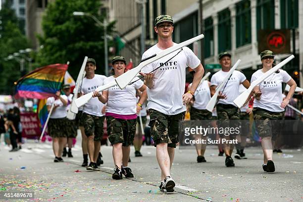 Attendees and marchers on the streets of downtown Seattle for the 40th Annual Seattle Pride Parade on June 29, 2014 in Seattle, Washington.