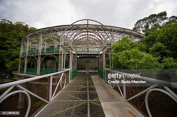 View of the Opera de Arame or the Wire Opera House, a theatre house built out of steel tubes situated in the middle of an urban green park, Parque...