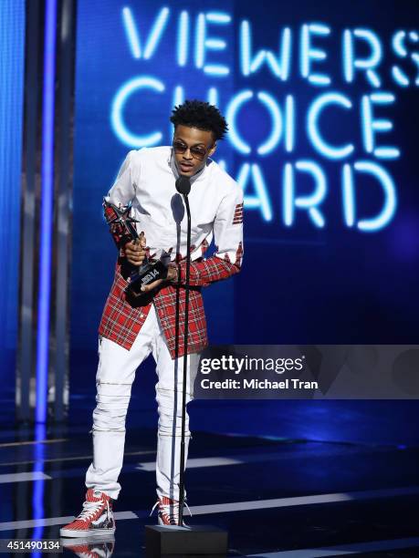 August Alsina speaks onstage during the "BET AWARDS" 14 held at Nokia Theater L.A. LIVE on June 29, 2014 in Los Angeles, California.