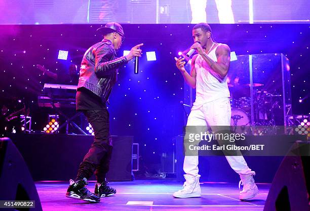 Singers August Alsina and Trey Songz perform onstage at the Mary J. Blige, Trey Songz And Jennifer Hudson Concert Presented By King.com during the...