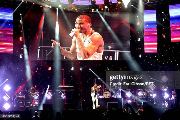 Singer/songwriter Trey Songz performs onstage at the Mary J. Blige, Trey Songz And Jennifer Hudson Concert Presented By King.com during the 2014 BET...