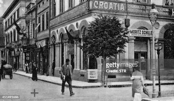 An undated picture acquired from the Historical Archives of Sarajevo on June 28, 2014 shows the street corner where the assassination of Archduke...