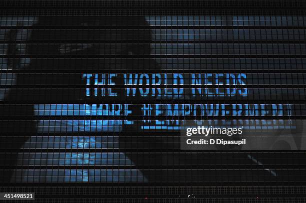 General view of atmosphere at the premiere of David Guetta's new music video "One Voice" onto the front of UN headquarters in support of "The World...