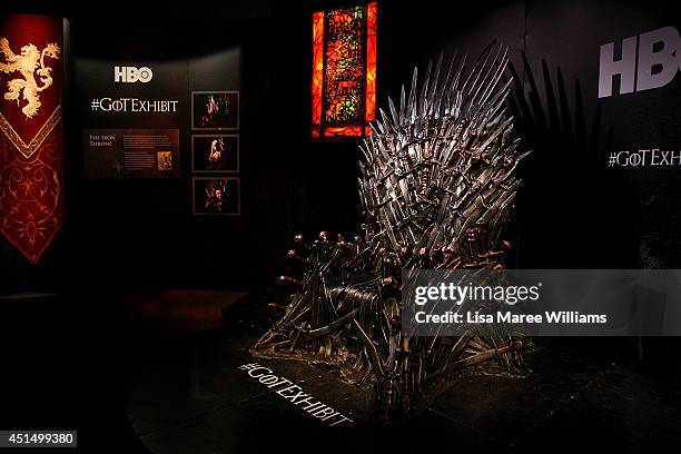 View of the 'Iron Throne' is seen at the launch of the Game Of Thrones Exhibition at the Museum of Contemporary Art on June 30, 2014 in Sydney,...