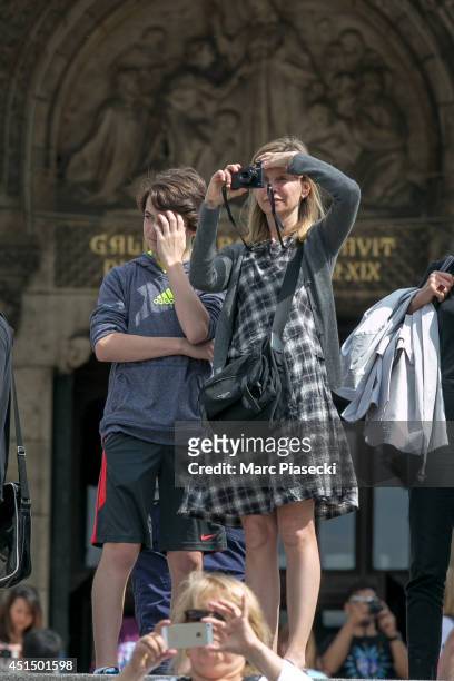 Actress Calista Flockhart and son Liam Flockhart are sighted in the 'Montmartre' district on June 30, 2014 in Paris, France.